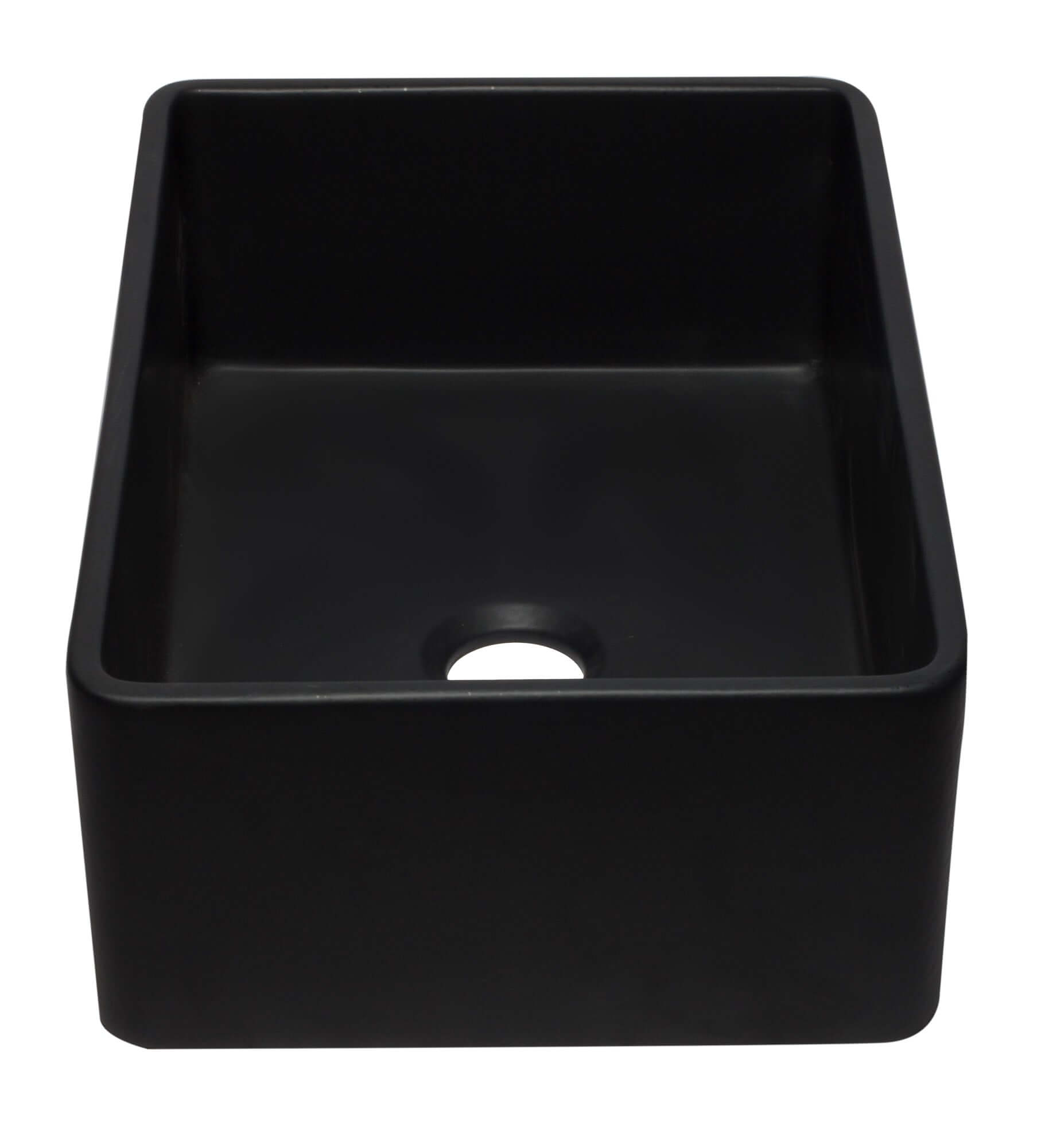 ALFI brand AB3020SB-BM 30 inch Black Reversible Single Fireclay Farmhouse Kitchen Sink Angled Side