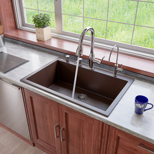 Alternate Image for ALFI brand AB3322DI-C Chocolate 33" Single Bowl Drop In Granite Composite Kitchen Sink