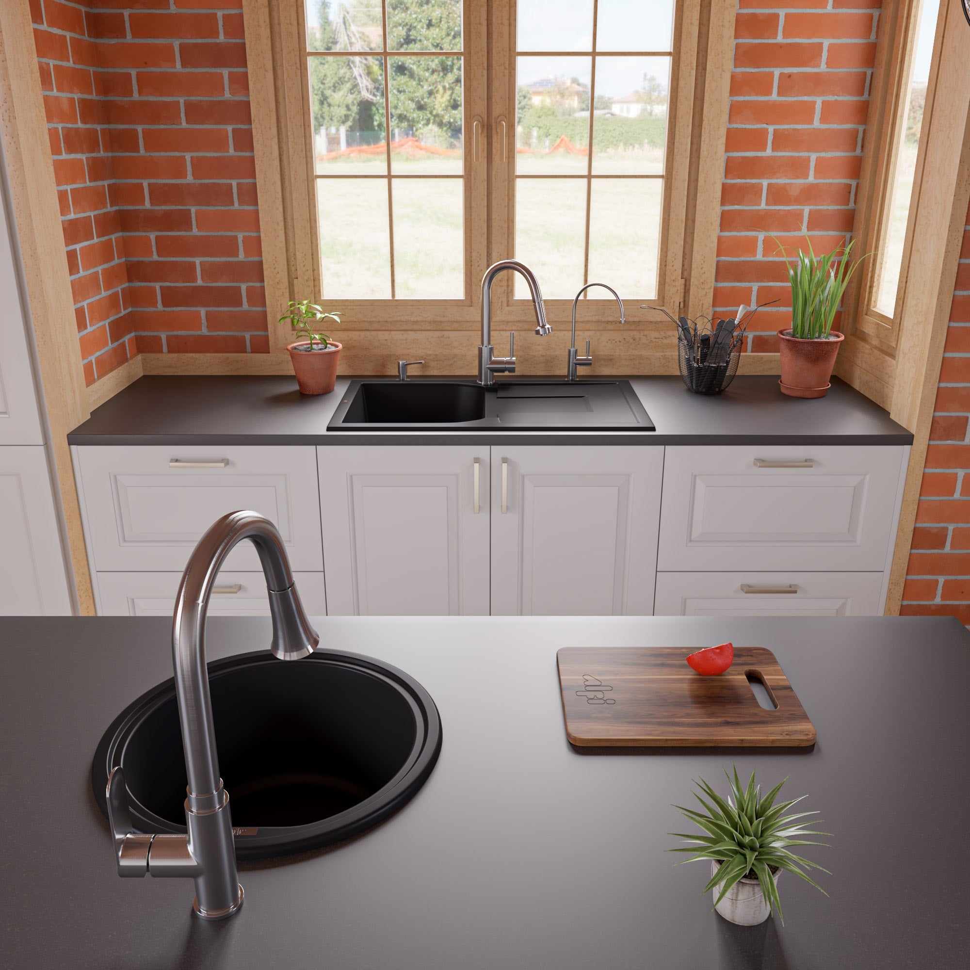 ALFI Black 17" Drop-In Round Granite Composite Kitchen Prep Sink, AB1717DI-BLA