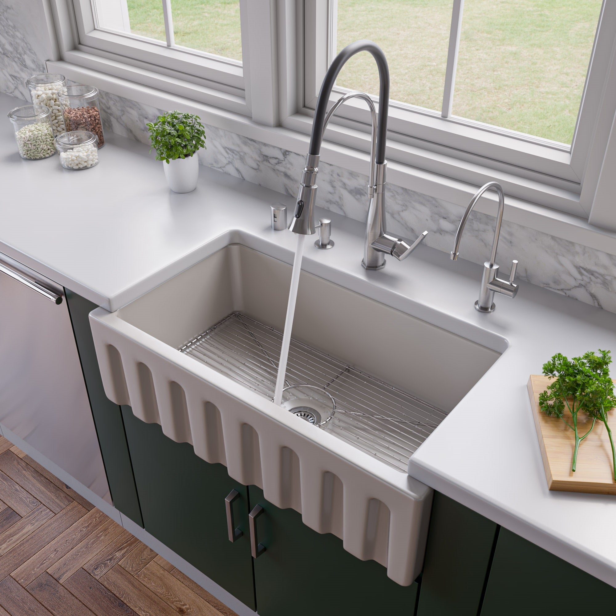 Alternate Image for ALFI 33" Fireclay Farmhouse Kitchen Sink, Single Bowl, Reversible, Biscuit, AB3318HS-B