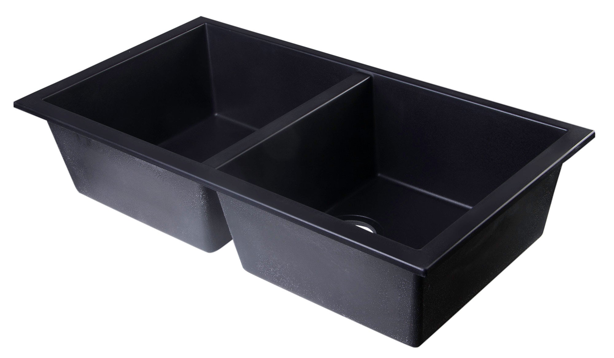 ALFI Black 34" Undermount Double Bowl Granite Composite Kitchen Sink, AB3420UM-BLA