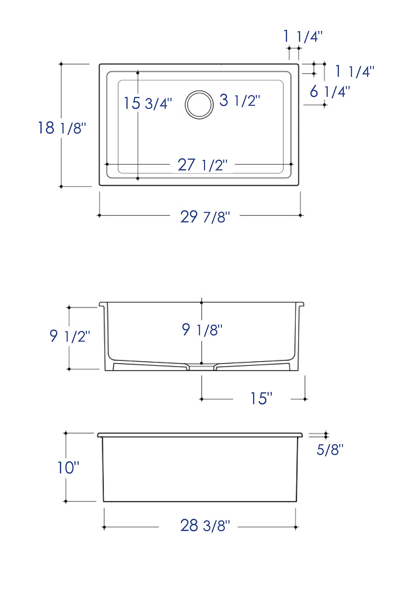 ALFI brand 30" Fireclay Undermount Kitchen Sink, White, AB3018UD-W - The Sink Boutique