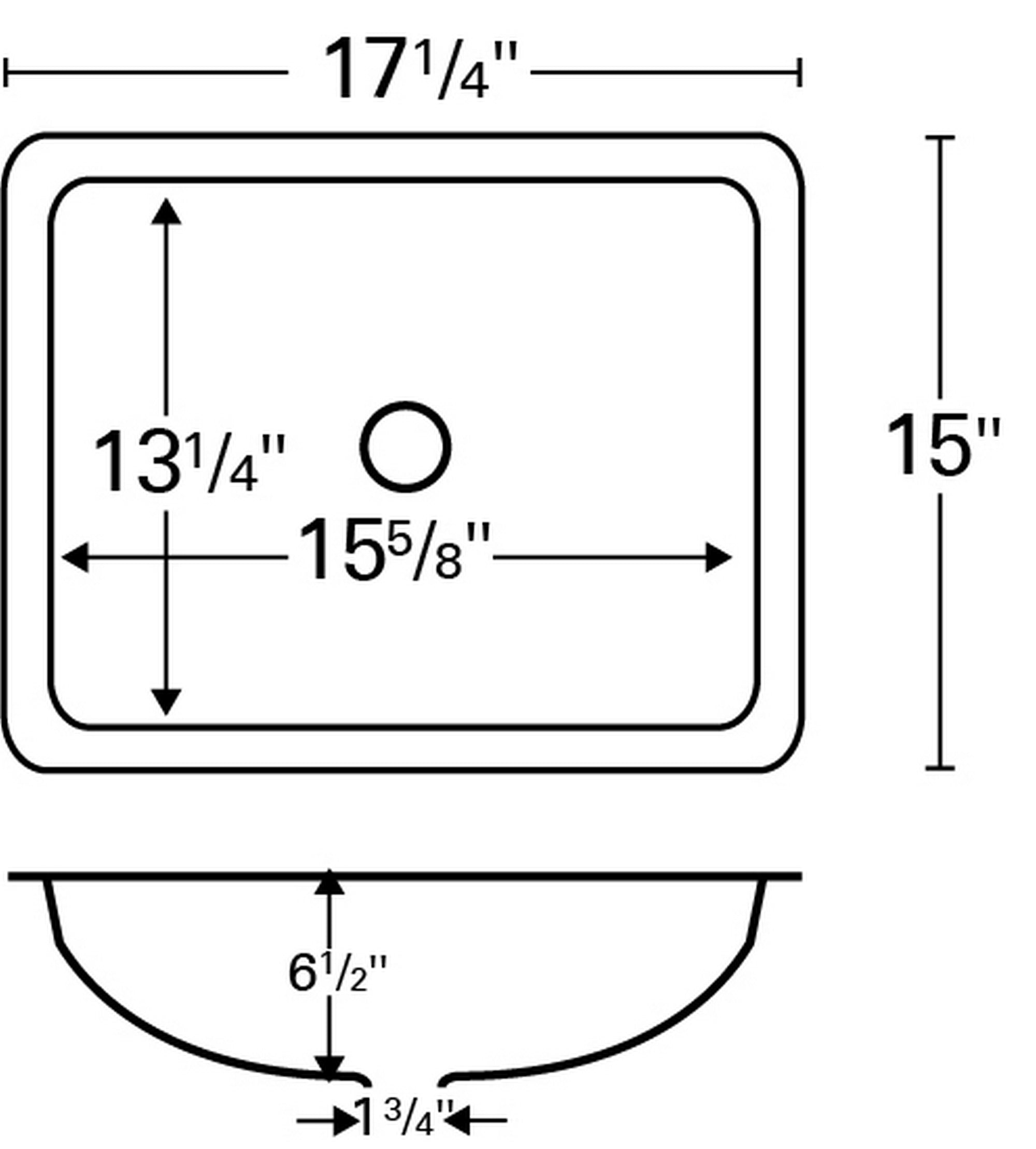 Karran 17.25" x 15" Rectangular Undermount Stainless Steel Bathroom Sink, 18 Gauge, UV-1715