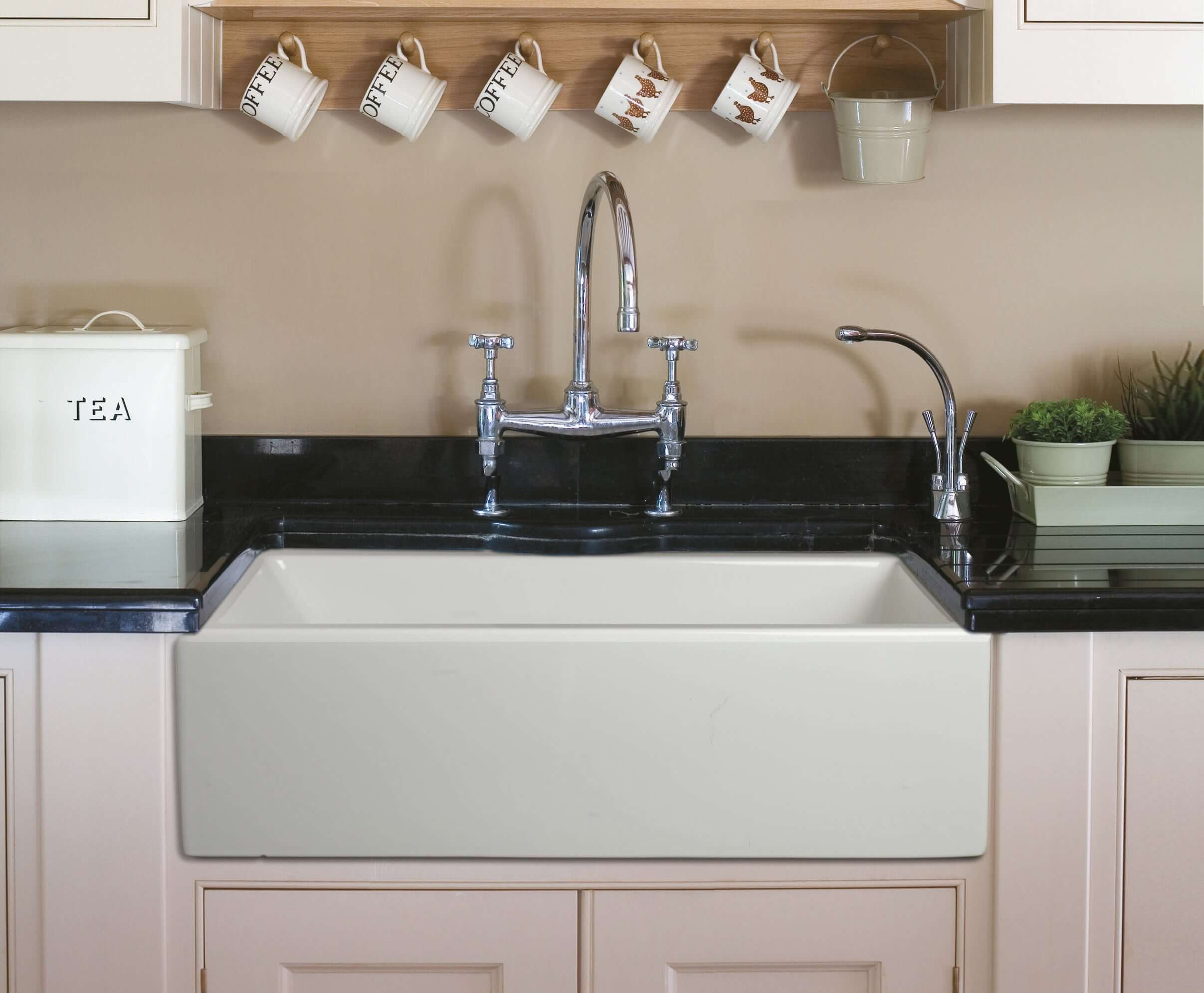 ALFI 30" Single Bowl Fireclay Farmhouse Apron Sink, White, Reversible, AB3018HS-W