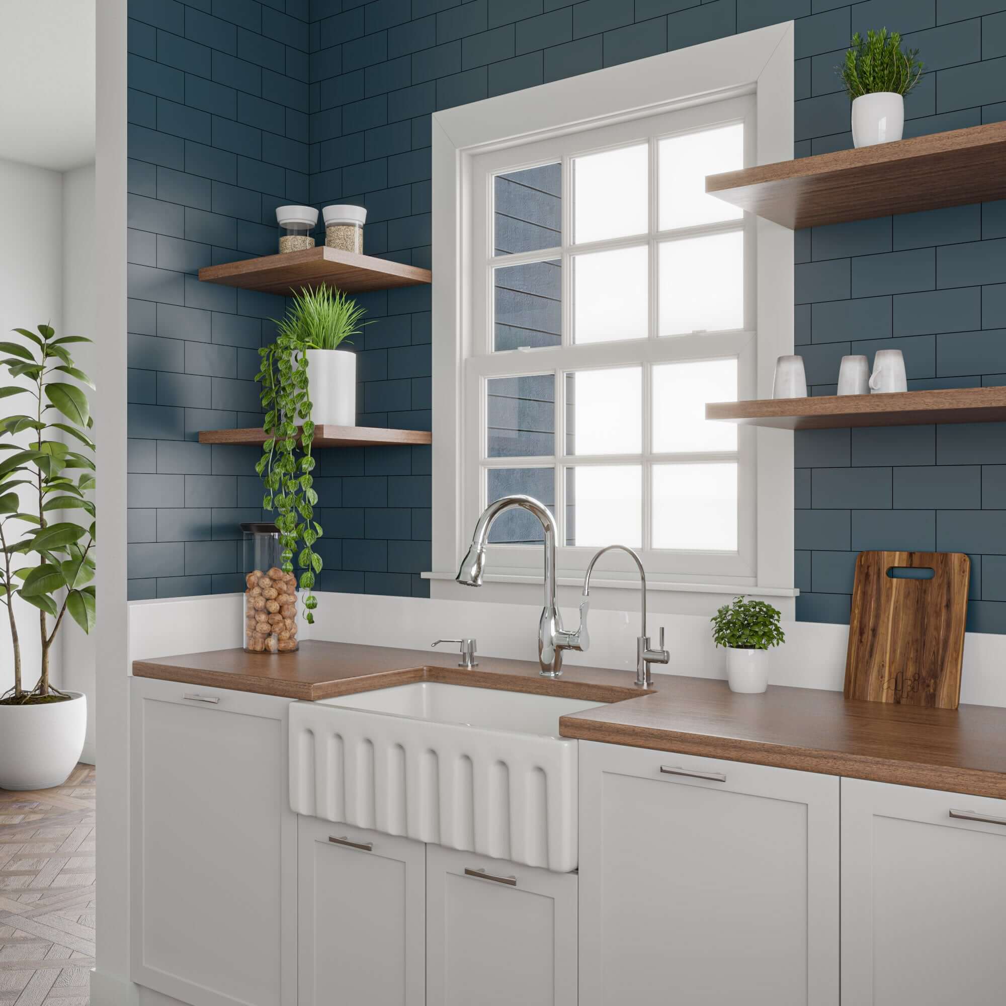 ALFI 30" Single Bowl Fireclay Farmhouse Apron Sink, White, Reversible, AB3018HS-W