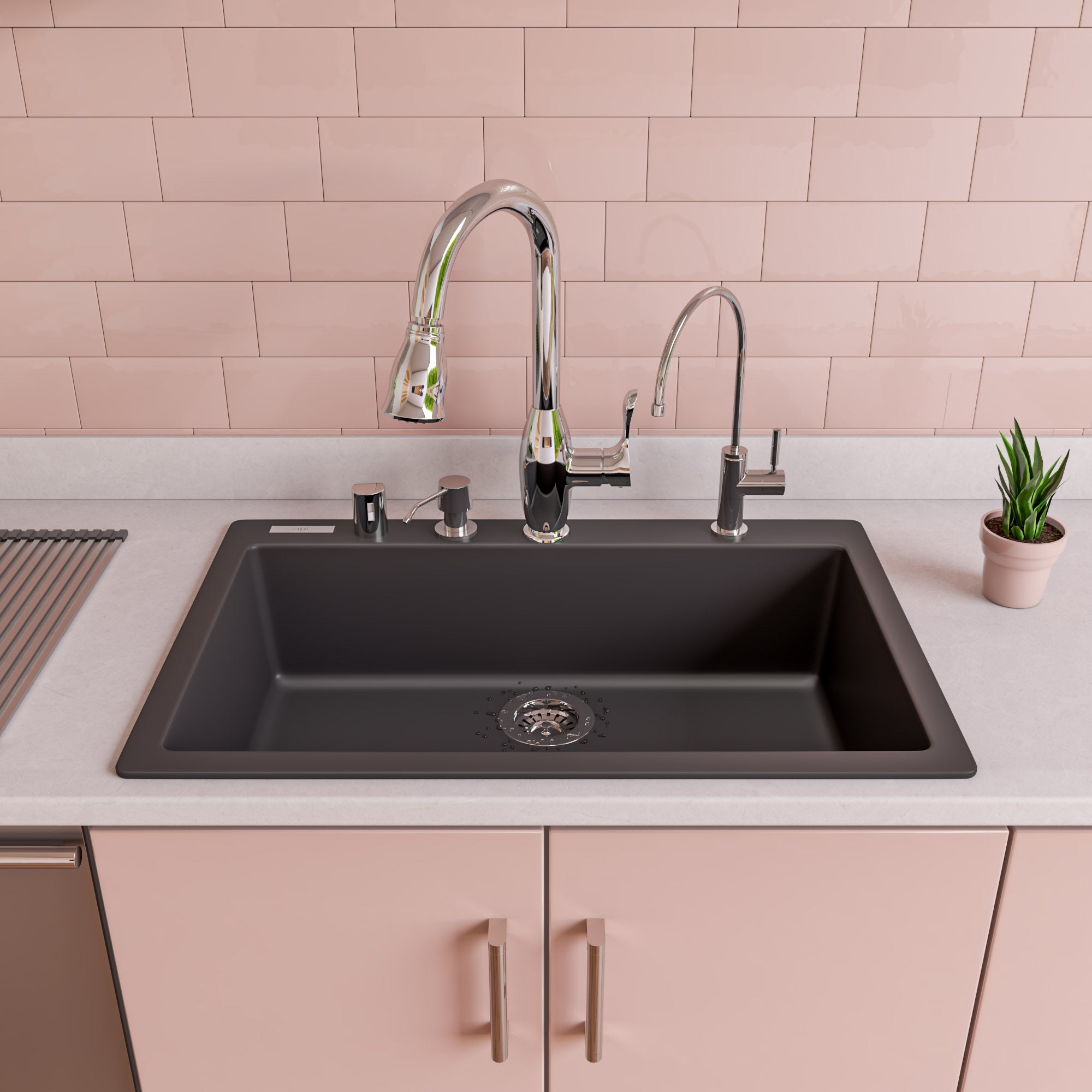 ALFI Black 30" Drop-In Single Bowl Granite Composite Kitchen Sink, AB3020DI-BLA