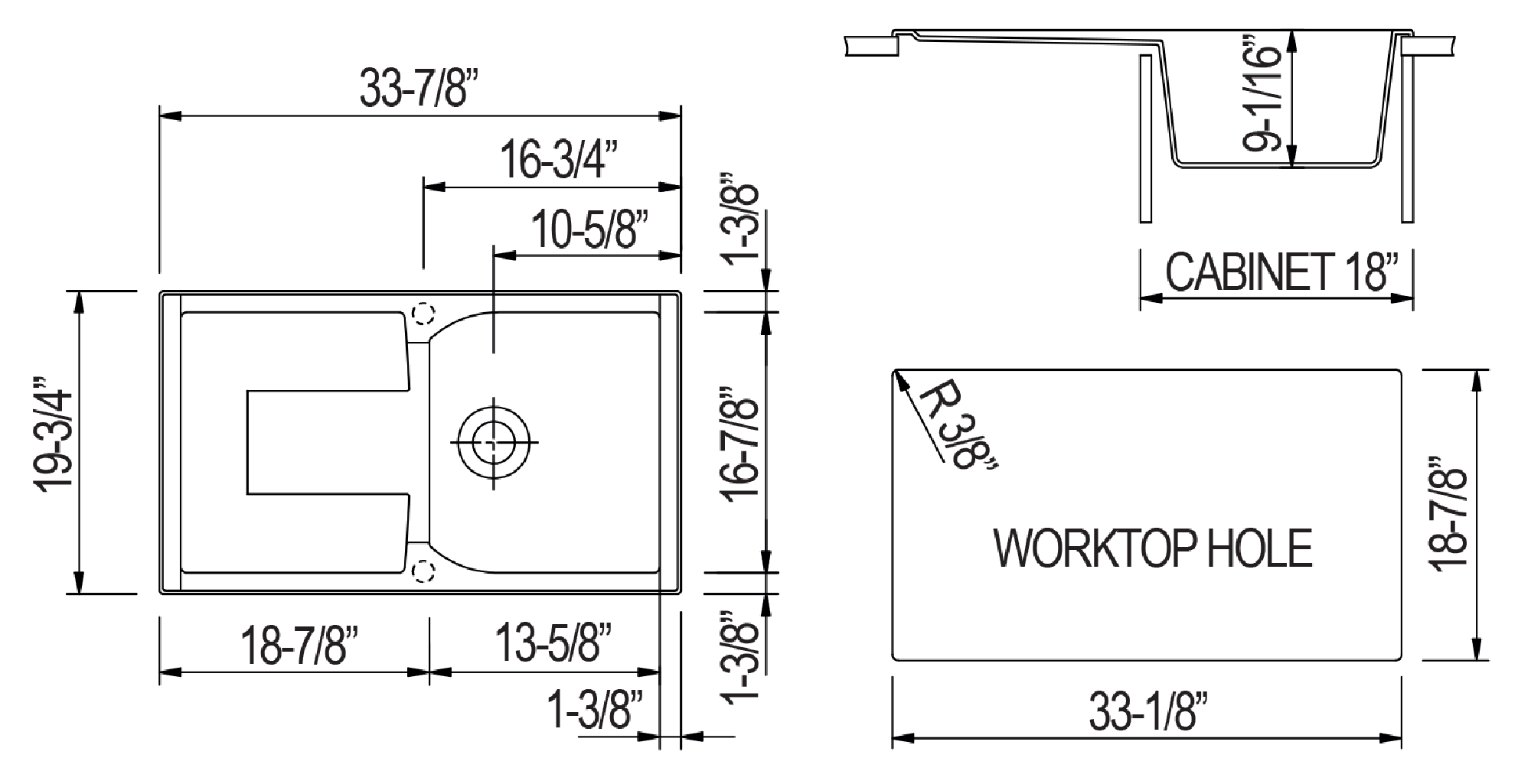 ALFI 34" Single Bowl Granite Composite Kitchen Sink with Drainboard, Biscuit, AB1620DI-B