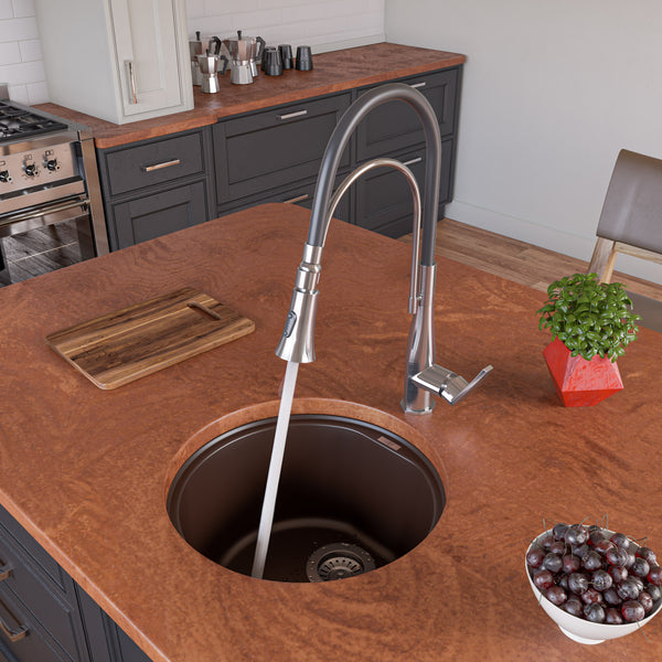 ALFI brand AB1717UM-C Chocolate 17" Undermount Round Granite Composite Kitchen Prep Sink