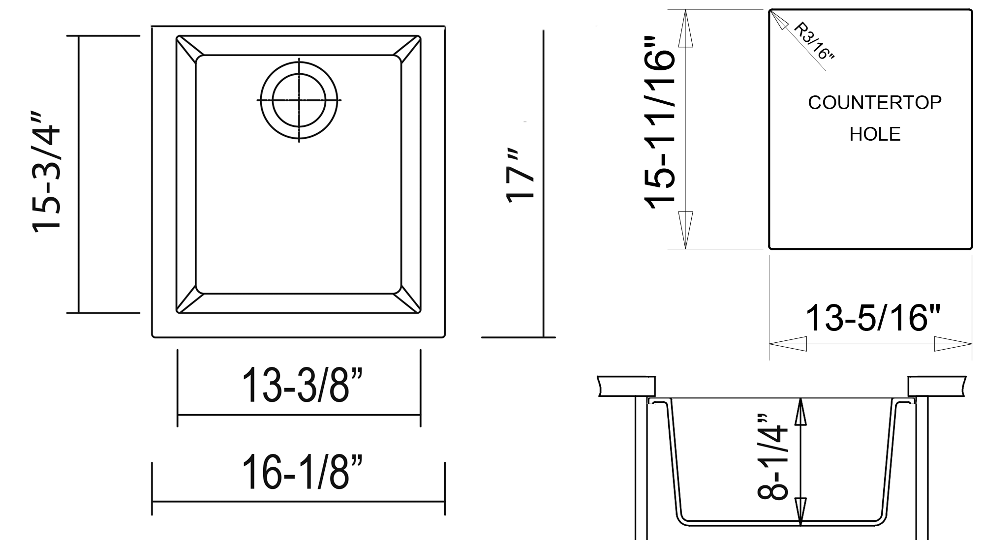 ALFI Black 17" Undermount Rectangular Granite Composite Kitchen Prep Sink, AB1720UM-BLA