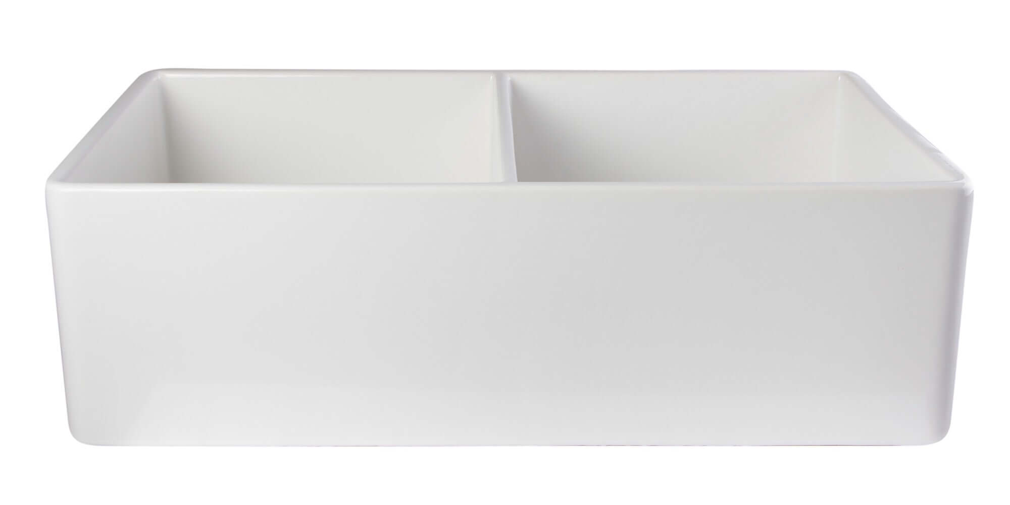 ALFI brand AB538-W Smooth Farmhouse Apron Fireclay 32 in. Double Basin Kitchen Sink in White - The Sink Boutique
