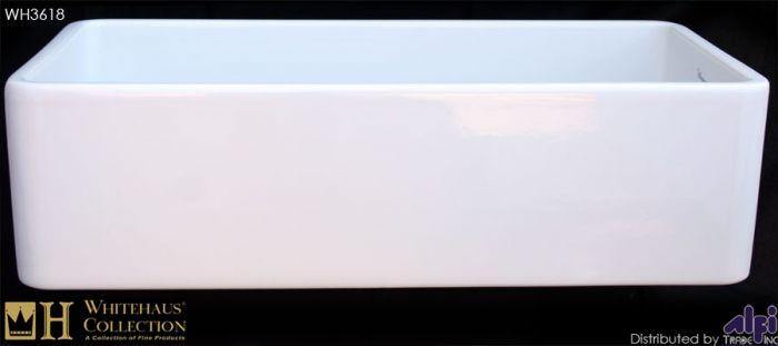Whitehaus 36" Fireclay Offset Drain Farmhouse Apron Sink, White, WH3618 - The Sink Boutique