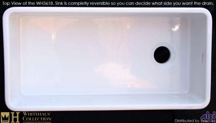 Whitehaus 36" Fireclay Offset Drain Farmhouse Apron Sink, White, WH3618 - The Sink Boutique