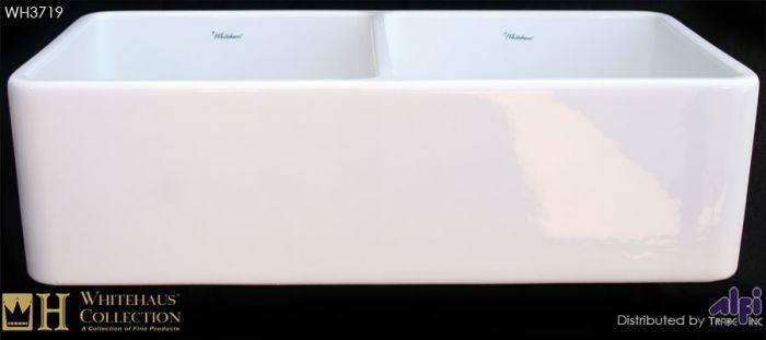 Whitehaus 36" Fireclay Double Bowl Farmhouse Apron Sink, Reversibe, White, WH3719 - The Sink Boutique