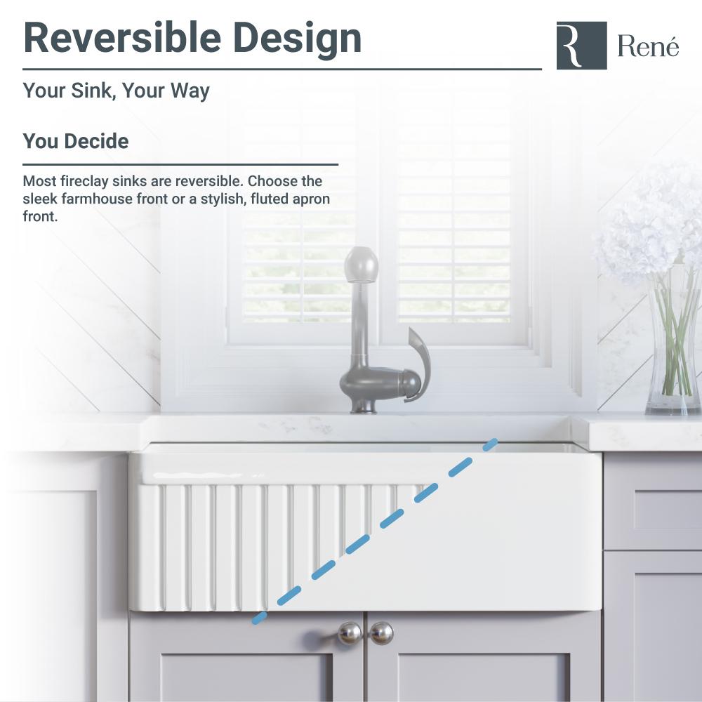 Rene 33" Fireclay Farmhouse Sink, White, R10-3001-ST-B - The Sink Boutique