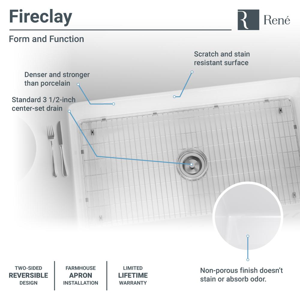 Rene 33" Fireclay Farmhouse Sink, White, R10-3001-ST-B - The Sink Boutique