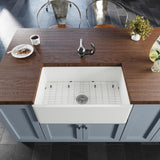 Rene 30" Fireclay Farmhouse Sink, White, Smooth/Fluted, R10-3002-ST-B - The Sink Boutique