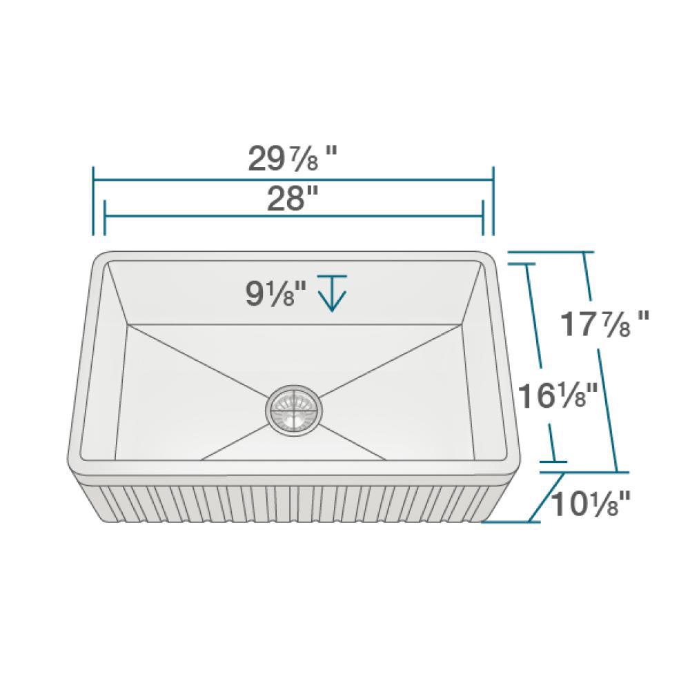 Rene 30" Fireclay Farmhouse Sink, White, Smooth/Fluted, R10-3002-ST-B - The Sink Boutique