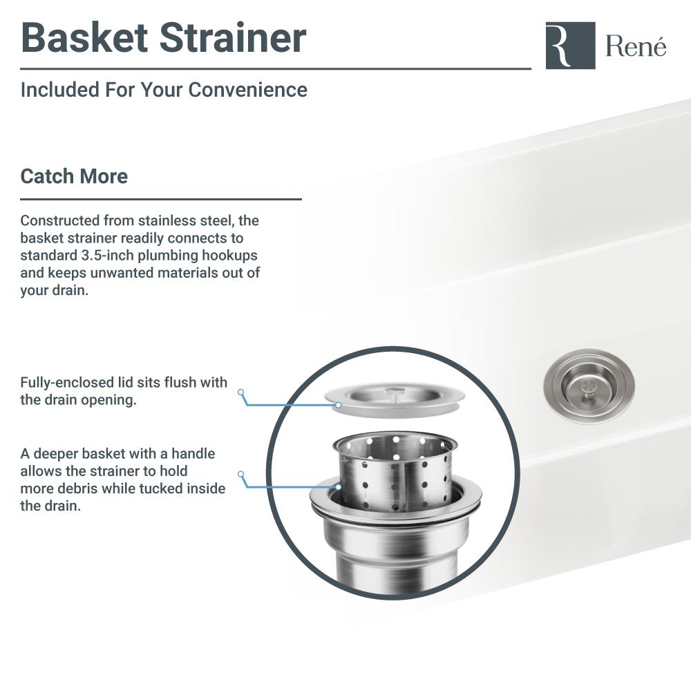 Rene 24" Fireclay Farmhouse Sink, White, R10-3004-ST-B - The Sink Boutique