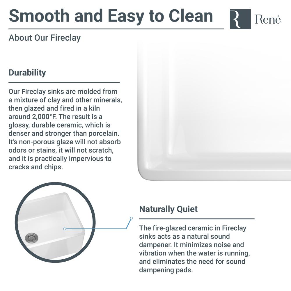 Rene 24" Fireclay Farmhouse Sink, White, R10-3004-ST-B - The Sink Boutique