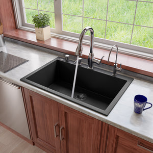 Alternate Image for ALFI Black 33" Single Bowl Drop In Granite Composite Kitchen Sink, AB3322DI-BLA