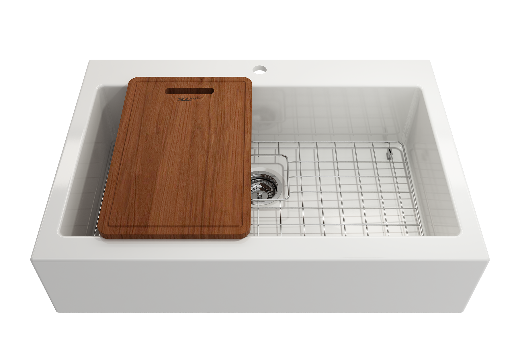 BOCCHI Wooden Cutting Board with handle, Sapele Mahogany Wood, Compatible with 1500, 1501, 1551, and 1604 sinks, 2320 0004