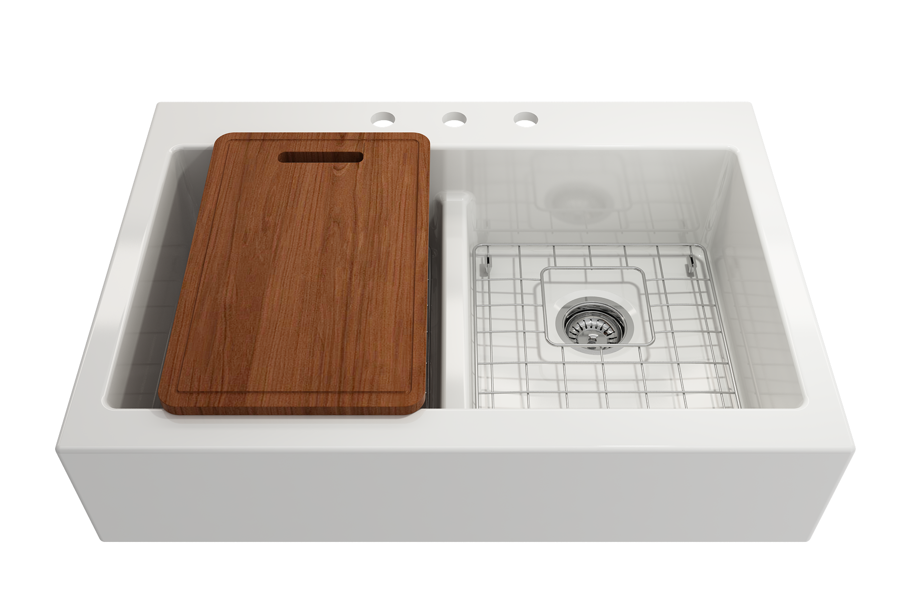 BOCCHI Wooden Cutting Board with handle, Sapele Mahogany Wood, Compatible with 1500, 1501, 1551, and 1604 sinks, 2320 0004