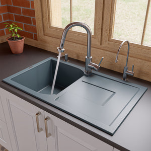 Alternate Image for ALFI brand AB1620DI-T Titanium 34" Single Bowl Granite Composite Kitchen Sink with Drainboard