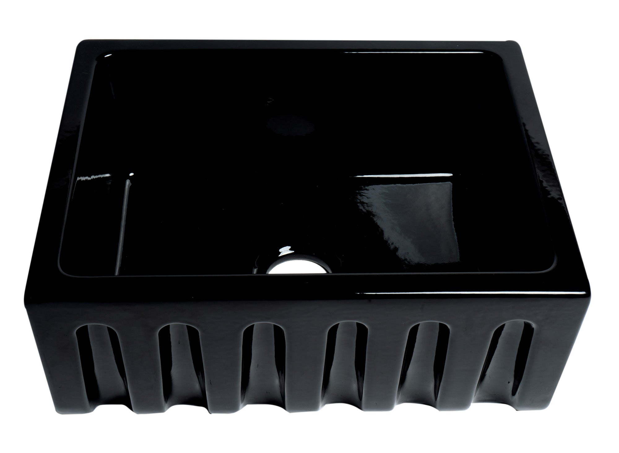 ALFI brand AB2418HS-BG 24" Black Gloss Reversible Smooth / Fluted Single Bowl Fireclay Farm Sink - The Sink Boutique