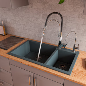 Alternate Image for ALFI brand AB3319DI-T Titanium 34" Double Bowl Drop In Granite Composite Kitchen Sink