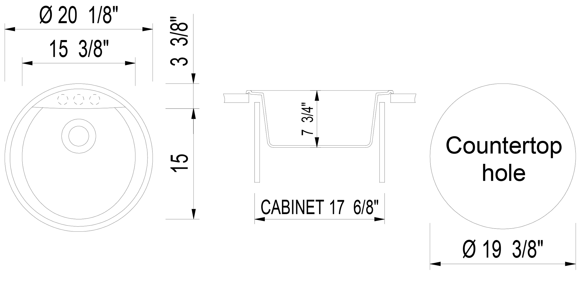 ALFI brand AB2020DI-T Titanium 20" Drop-In Round Granite Composite Kitchen Prep Sink