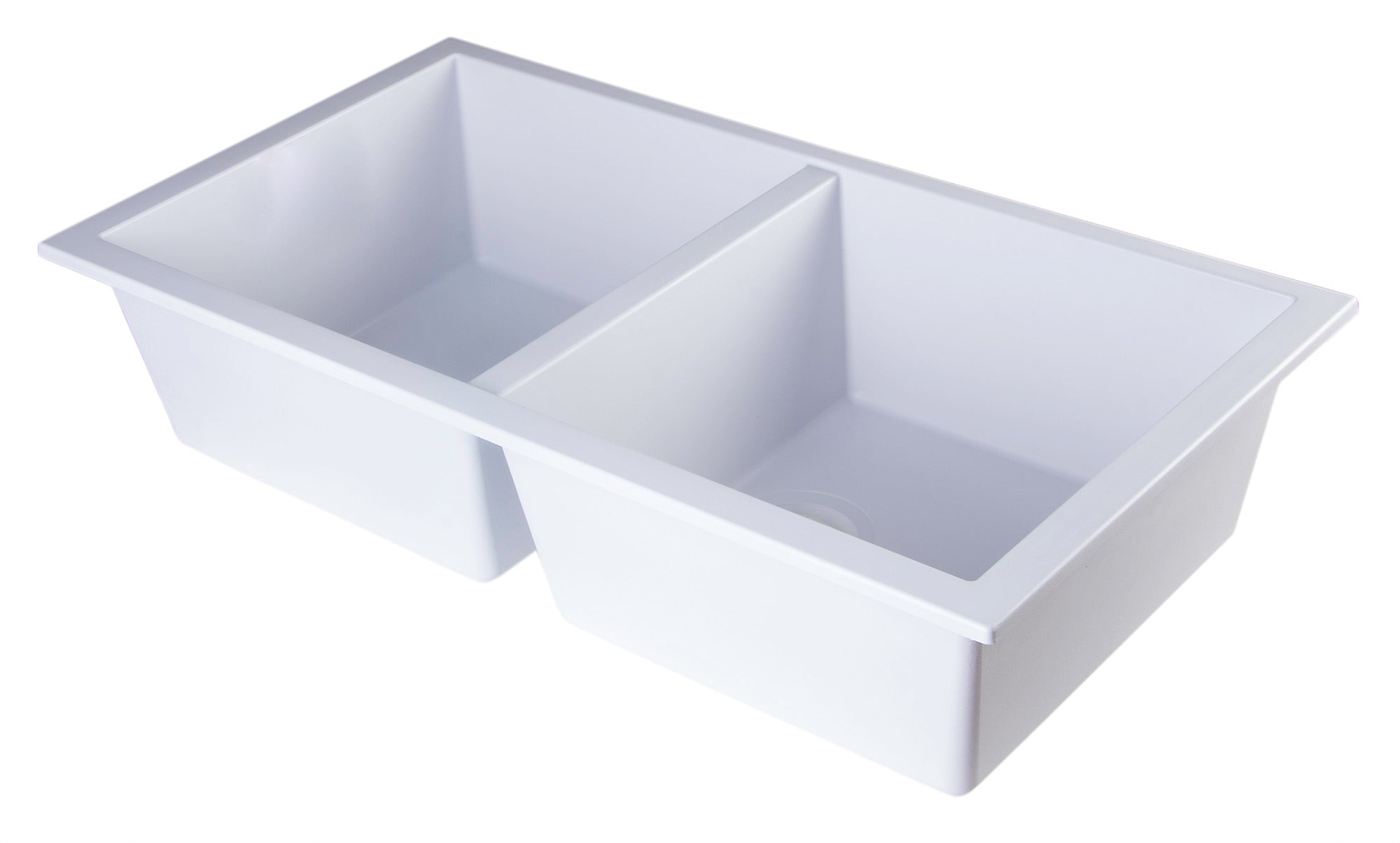 ALFI White 34" Undermount Double Bowl Granite Composite Kitchen Sink, AB3420UM-W