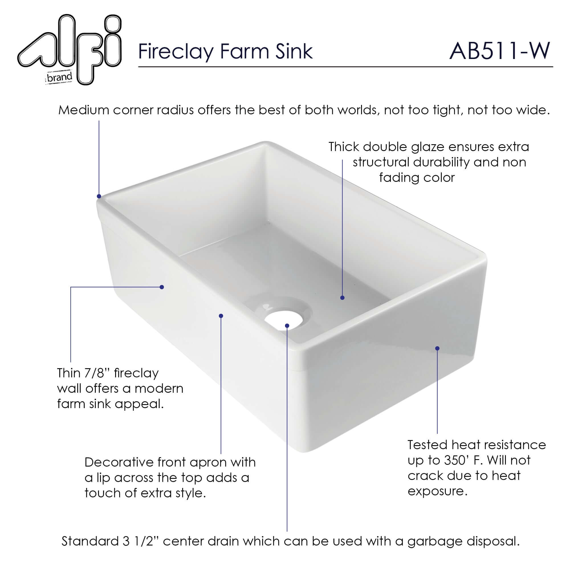 ALFI brand AB511 30 Farm Sink With Lip Single Bowl Design for