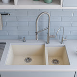 ALFI Biscuit 34" Double Bowl Undermount Granite Composite Kitchen Sink, AB3319UM-B
