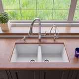 ALFI White 34" Undermount Double Bowl Granite Composite Kitchen Sink, AB3420UM-W