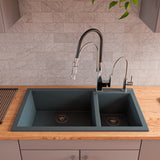 ALFI brand AB3319DI-T Titanium 34" Double Bowl Drop In Granite Composite Kitchen Sink