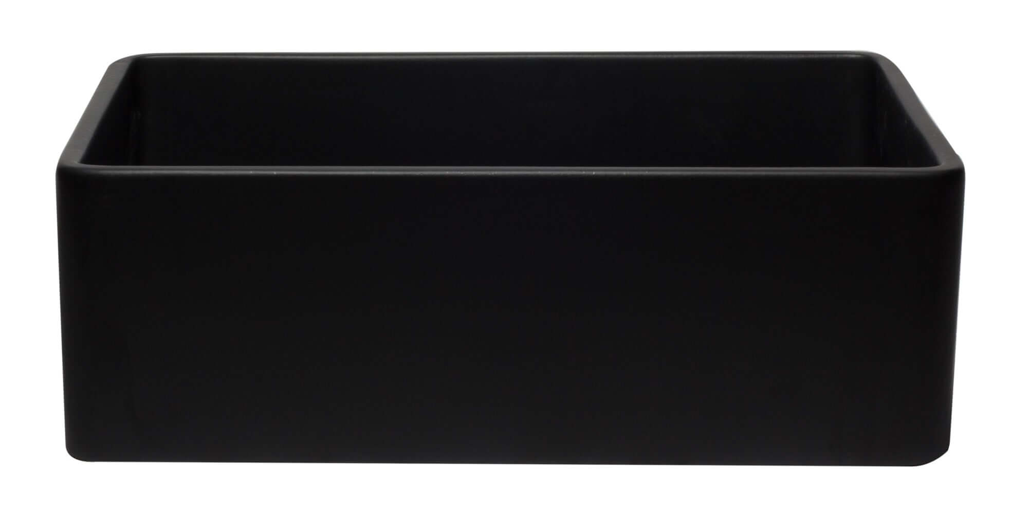 ALFI brand AB3020SB-BM 30 inch Black Reversible Single Fireclay Farmhouse Kitchen Sink Front