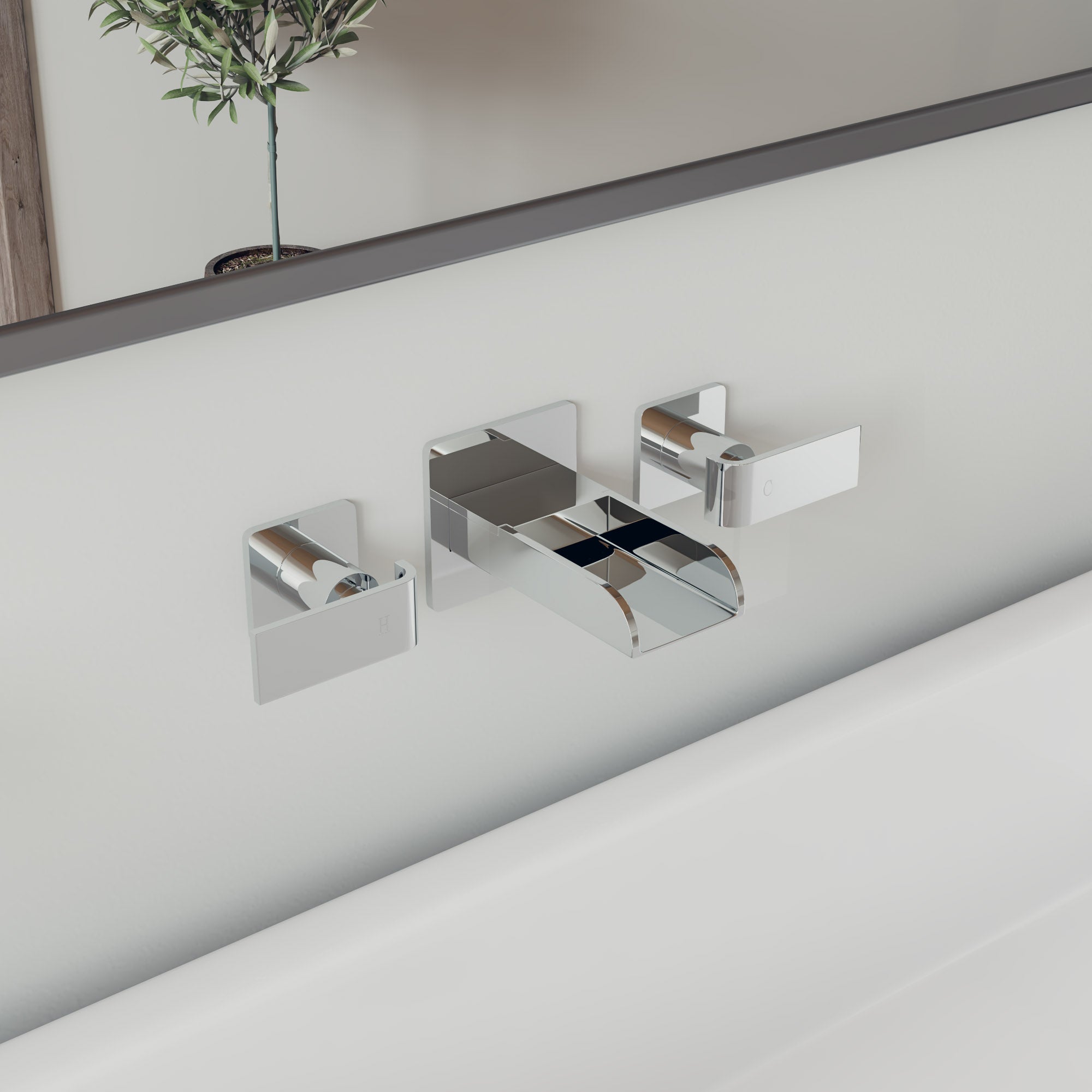 ALFI Polished Chrome Widespread Wall Mounted Modern Waterfall Bathroom Faucet, AB1796-PC