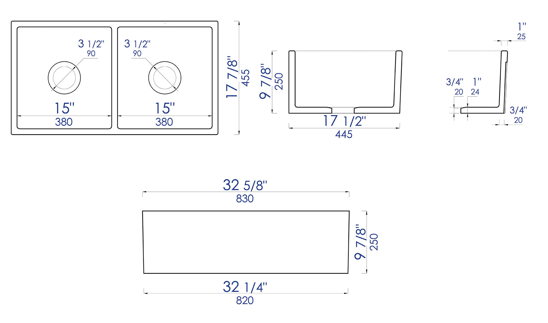 ALFI brand 33" Fireclay Farmhouse Sink, 50/50 Double Bowl, Concrete, ABCO3318DB