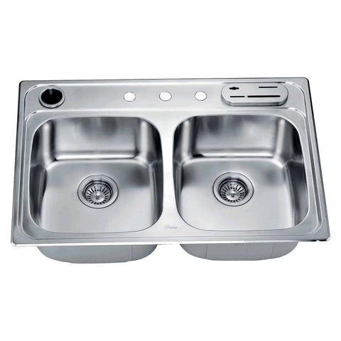 Dawn 33" Stainless Steel Top Mount 50/50 Double Bowl Kitchen Sink, AST3322