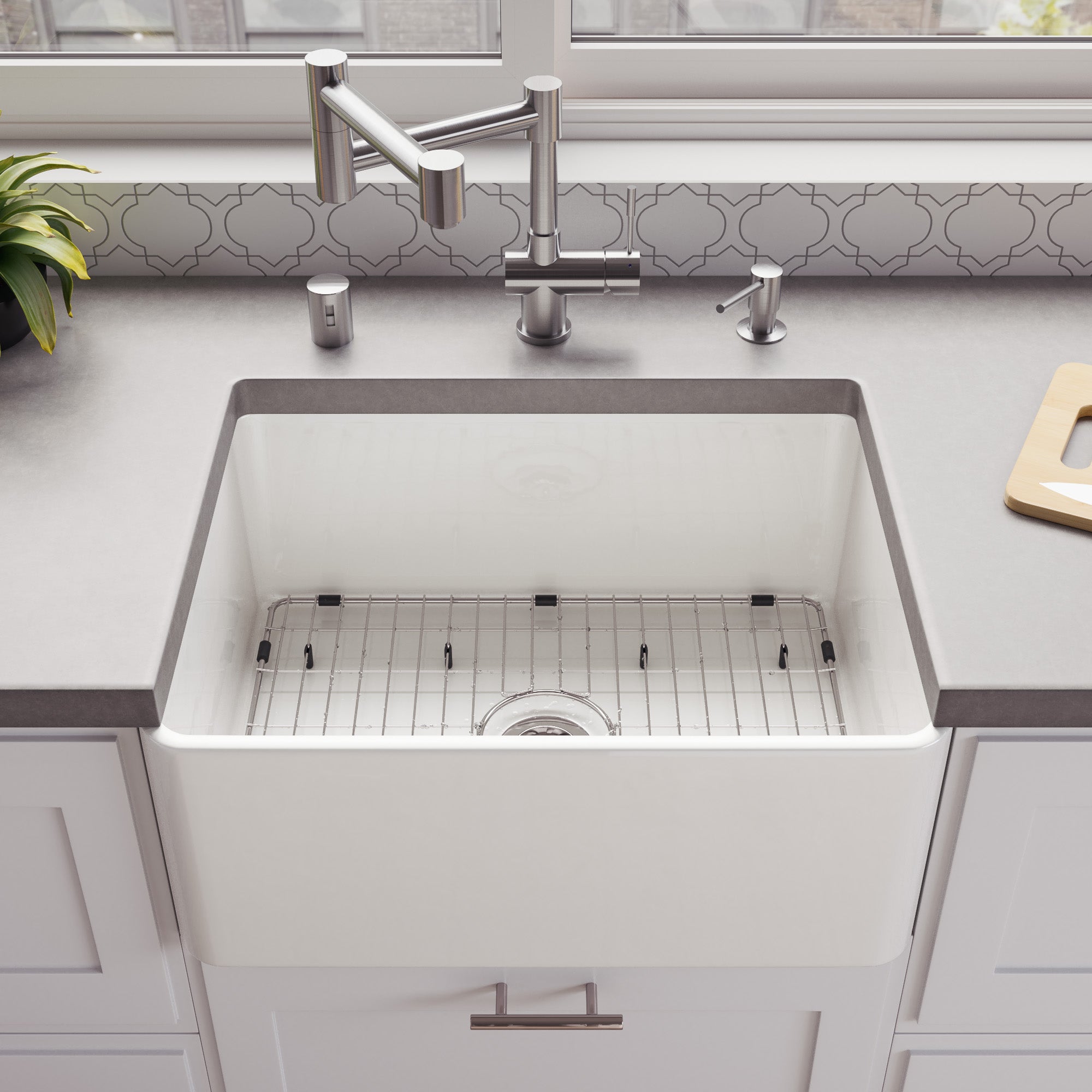 ALFI brand 24" Fireclay Farmhouse Sink, White, ABF2418-W - The Sink Boutique