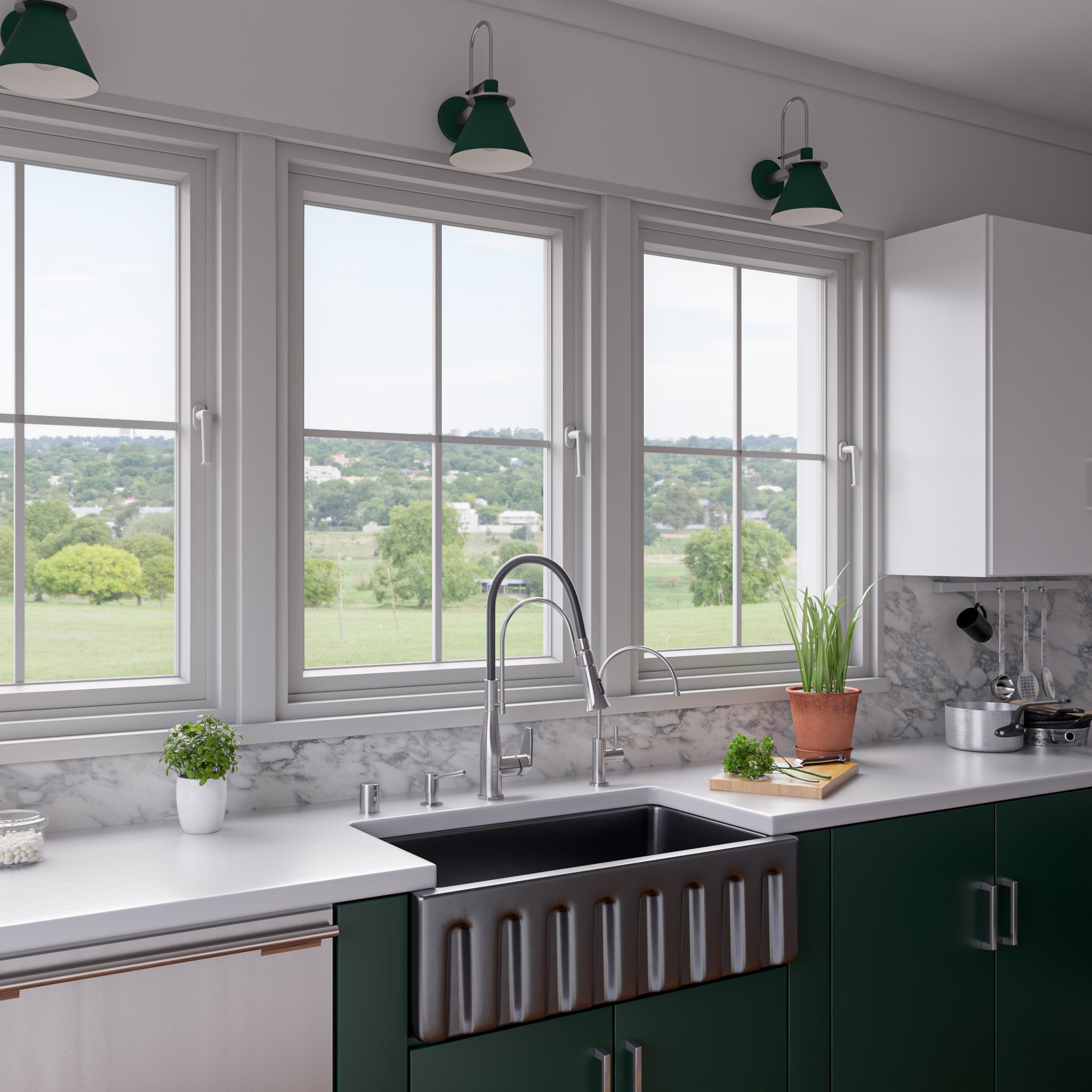 ALFI 33" Fireclay Farmhouse Kitchen Sink, Single Bowl, Reversible, Black Gloss, AB3318HS-BG