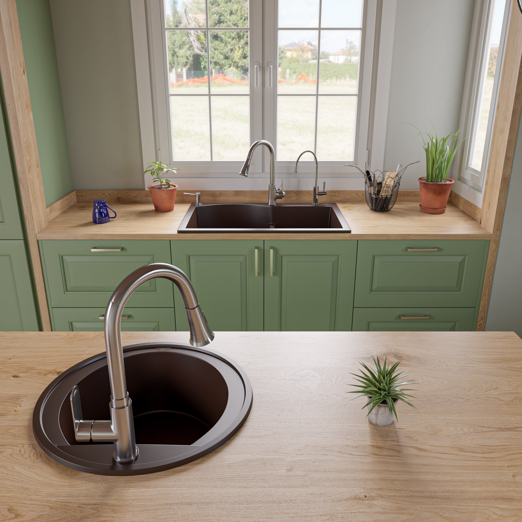 ALFI brand AB2020DI-C Chocolate 20" Drop-In Round Granite Composite Kitchen Prep Sink