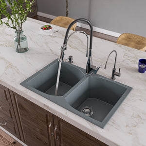 Alternate Image for ALFI brand AB3220DI-T Titanium 32" Drop-In Double Bowl Granite Composite Kitchen Sink