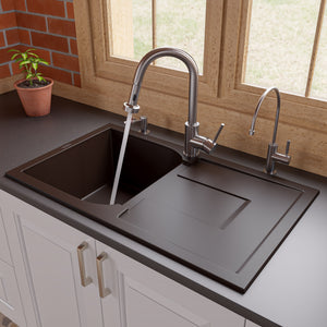 Alternate Image for ALFI brand AB1620DI-C Chocolate 34" Single Bowl Granite Composite Kitchen Sink with Drainboard