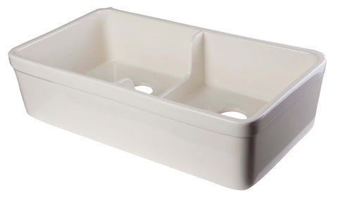 ALFI brand AB5123-B Biscuit 32" Short Wall Double Bowl Lip Apron Fireclay Farmhouse Kitchen Sink
